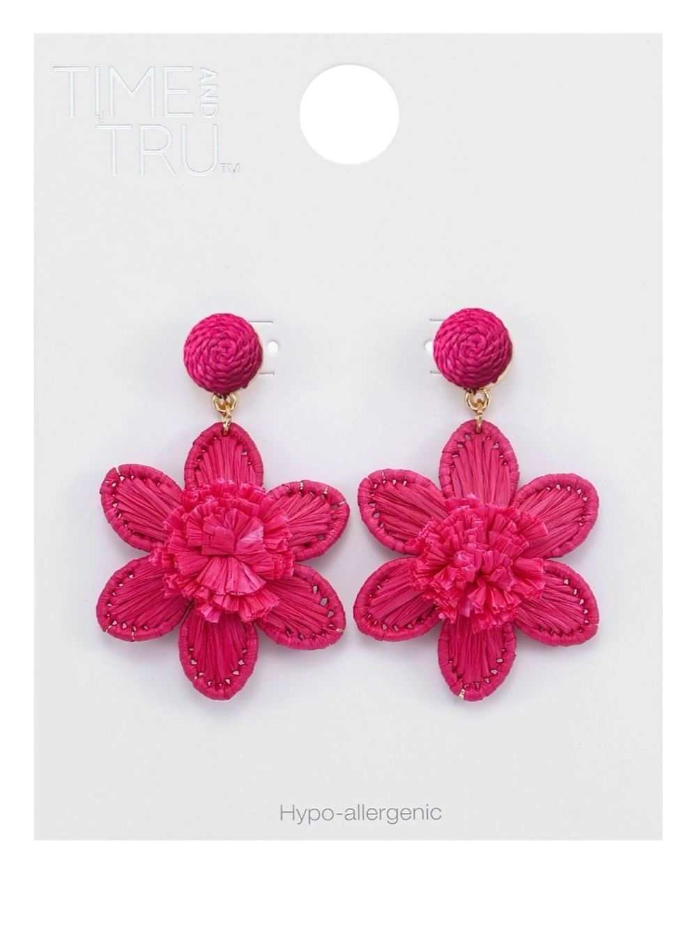 Time and Tru Fuchsia Floral Drop Earrings